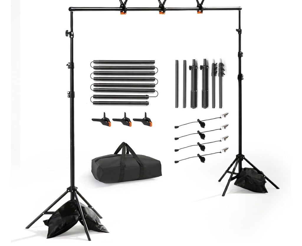 Professional Photo Backdrop Stand Kit — 6.4 x 10FT Adjustable Background Support System